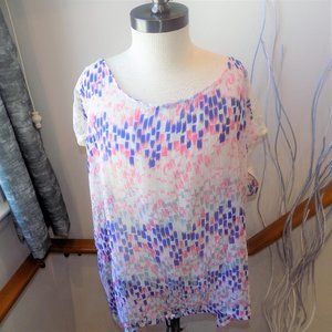 CEDAR TREE Printed Lace Sheer Blouse Top Size Large